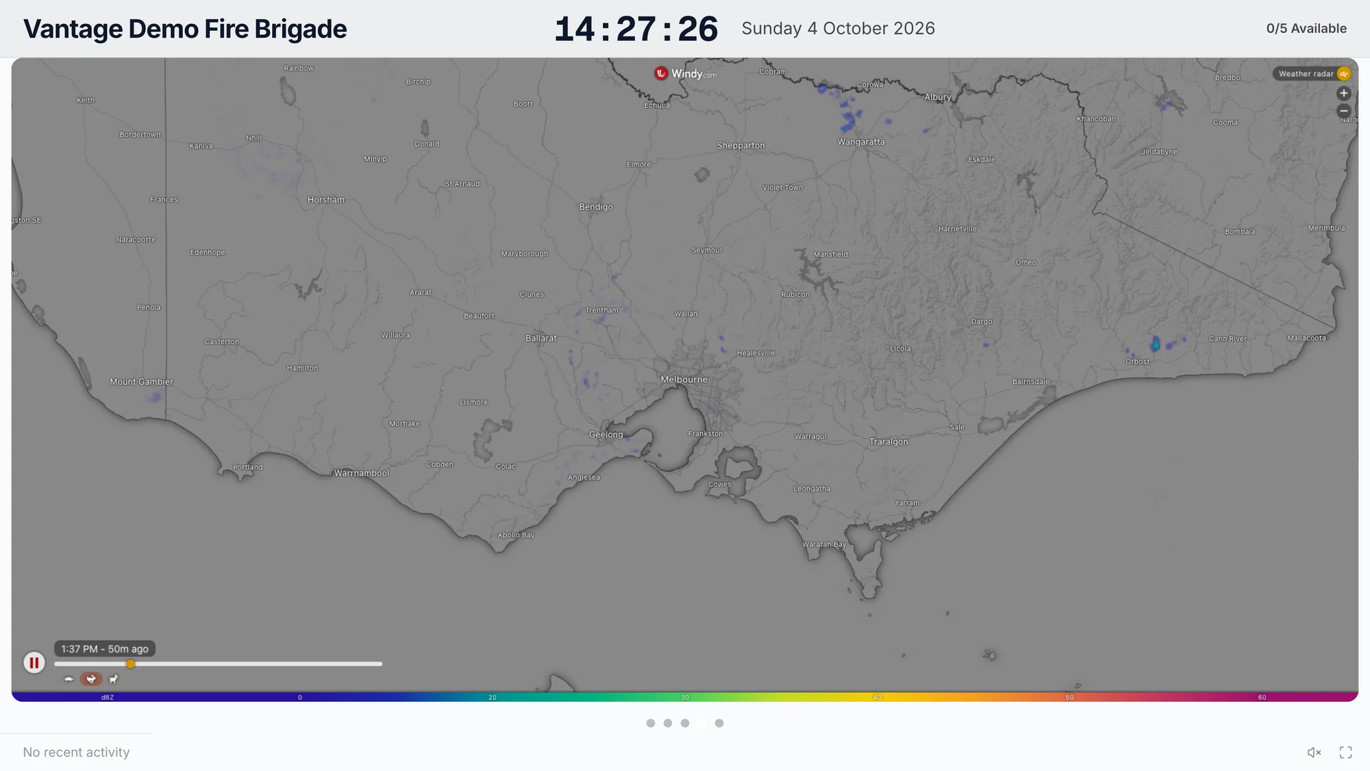 The bay display showing the rain radar over Victoria